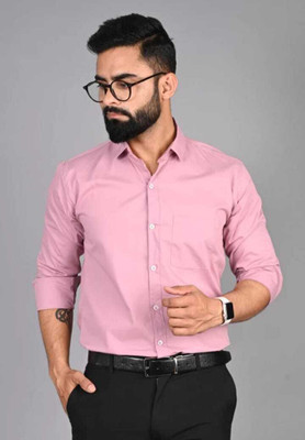 LAXBON Men Solid Casual Pink Shirt