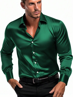 SOLSTICE Men Solid Formal Green Shirt