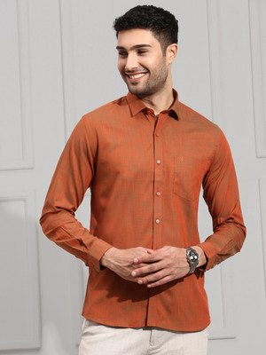 Ramraj Cotton Men Self Design Formal Brown Shirt