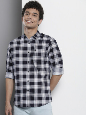 The Indian Garage Co. Men Checkered Casual Dark Blue Shirt