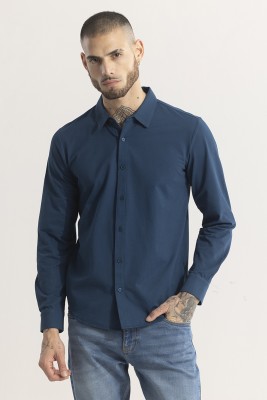 Snitch Men Solid Casual Blue Shirt