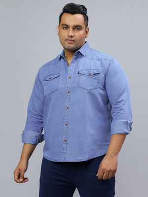 HJ HASASI Men Solid Casual Blue Shirt