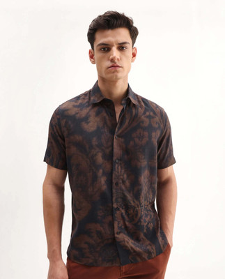 RARE RABBIT Men Printed Casual Black, Brown Shirt