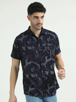 AGNIRA Men Floral Print Casual Blue Shirt