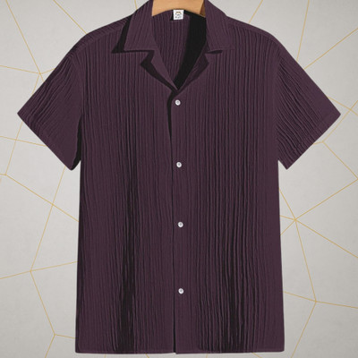 Looksky Men Self Design Casual Purple Shirt