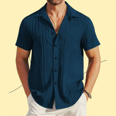 A Sti Men Self Design Casual Blue Shirt