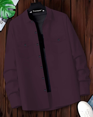 Troonpair Men Solid Casual Purple Shirt