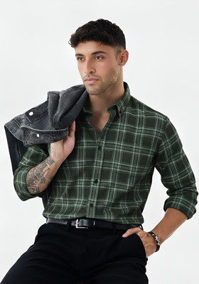 U TURN Men Printed Casual Dark Green Shirt
