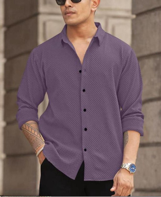 TatvamZone Men Self Design Casual White, Light Blue Shirt