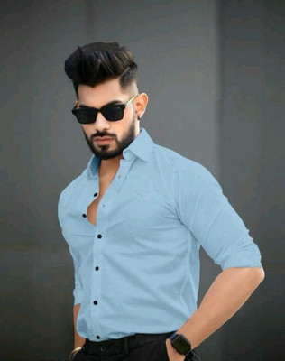 DEARISE Men Solid Casual Light Blue Shirt