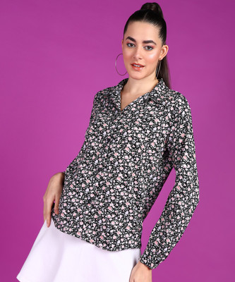 METRONAUT Women Printed Casual Black Shirt