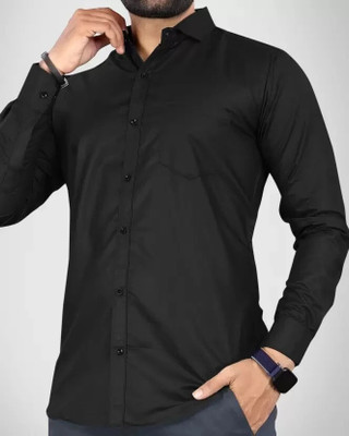 MUMIN Men Solid Casual Black Shirt