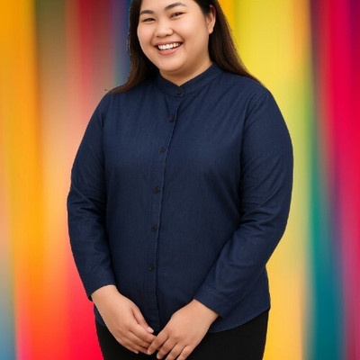 Wingzss Women Solid Casual Blue Shirt