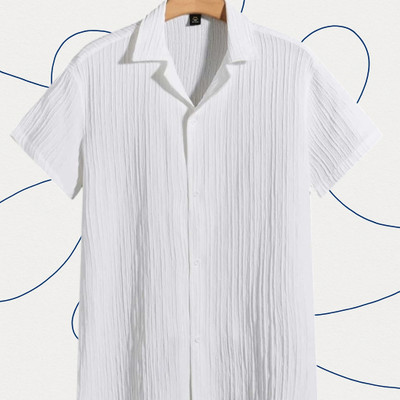 Looksky Men Self Design Casual White Shirt