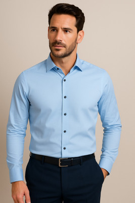 Henry Castle & Co Men Solid Formal Blue Shirt