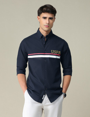 U.S. POLO ASSN. Men Striped Casual Blue Shirt