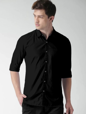 PAVITRAHUB Men Solid Casual Black Shirt