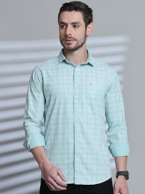 Majestic Man Men Checkered Casual Light Green Shirt