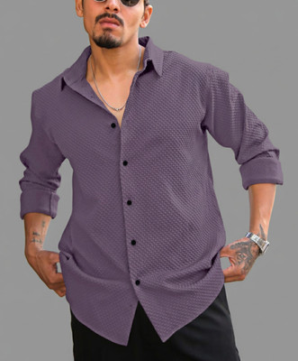 EBRANDLADY TRENDZ Men Self Design Party Purple Shirt