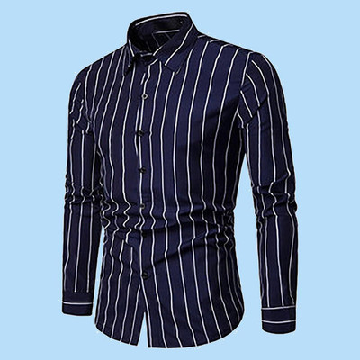 s23 Men Striped Casual Blue Shirt