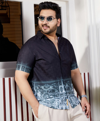Instafab Plus Men Printed Casual Blue Shirt
