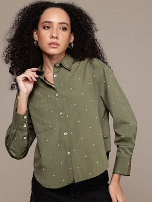 Roadster Women Printed Casual Green Shirt