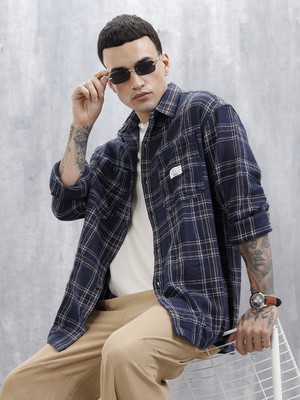 WROGN Men Checkered Casual Blue Shirt