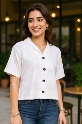 EKASYA Women Self Design Casual White Shirt