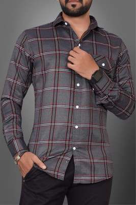 Clusy Men Checkered Formal Grey Shirt
