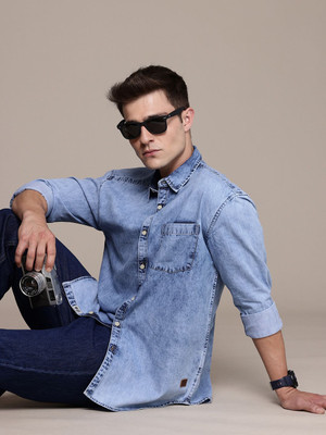 Roadster Men Solid Casual Blue Shirt