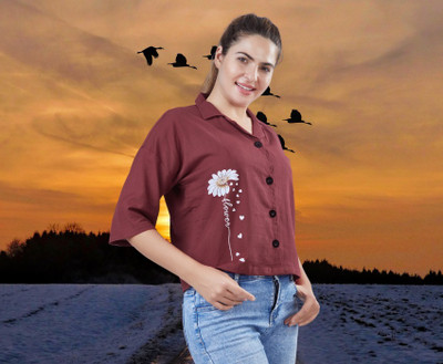 VAVA Creation Women Solid Casual Maroon Shirt