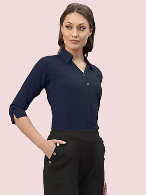 METRONAUT Women Solid Formal Dark Blue Shirt