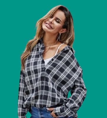 GlamSmart Women Checkered Casual Black, White Shirt