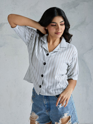 Dressberry Women Solid Casual Light Blue Shirt