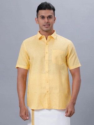 Ramraj Cotton Men Solid Casual Yellow Shirt