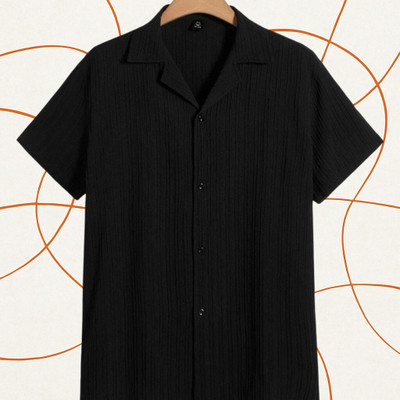 A DEEMOON Men Self Design Formal Gold Shirt