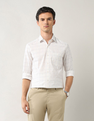 ARROW Men Checkered Formal White Shirt