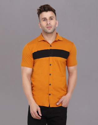 GEUM Men Solid Casual Gold Shirt