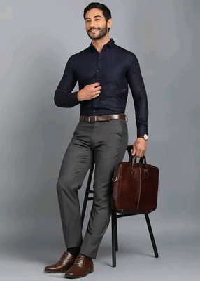 rajtraders Men Solid Formal Dark Blue Shirt