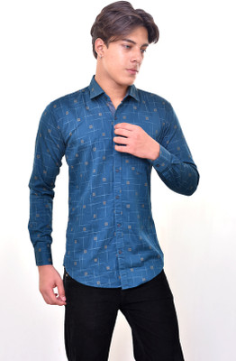 EYSTONE Men Printed Casual Blue Shirt