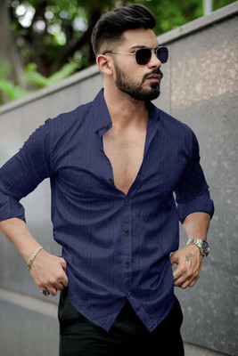 DIGIMI Men Solid Casual Dark Blue Shirt