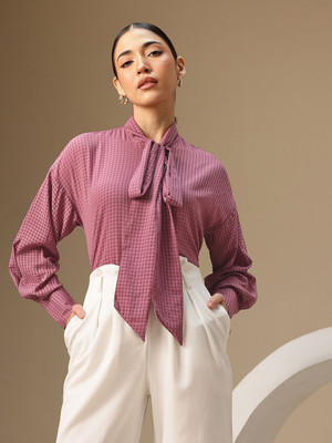 CHEMISTRY Women Checkered Casual Pink Shirt