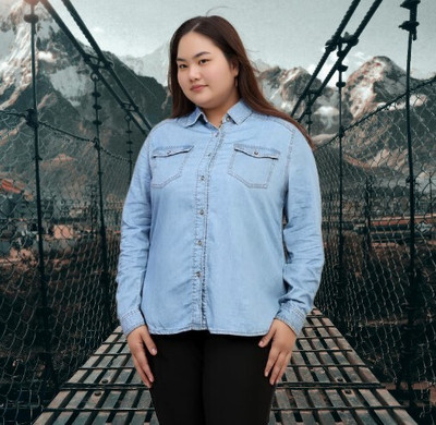 Wingzss Women Solid Casual Blue Shirt