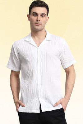 A DEEMOON TREND Men Solid Casual White Shirt