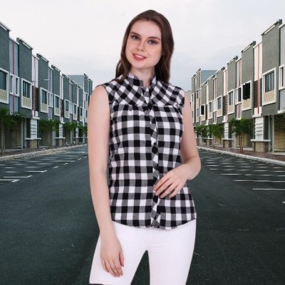 Wingzss Women Checkered Casual White, Black Shirt