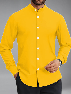 BHUVIKOO Men Solid Casual Yellow Shirt