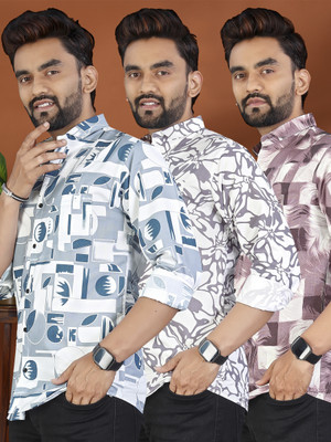 ADWYN PETER Men Printed Casual Multicolor Shirt(Pack of 3)