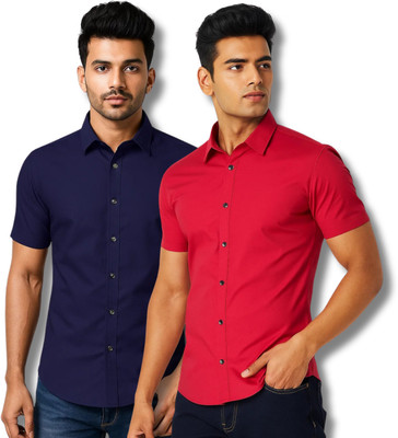 RAREMARK Men Solid Formal Dark Blue, Red Shirt(Pack of 2)