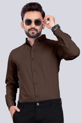 EVIQE Men Solid Formal Brown Shirt