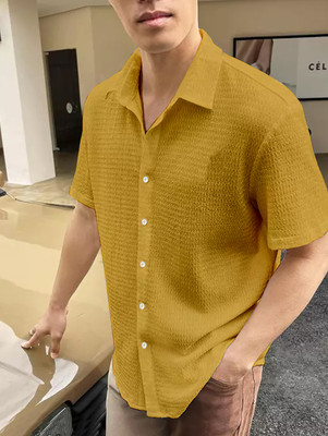 SHIVAY TRENDS Men Self Design Casual Yellow Shirt
